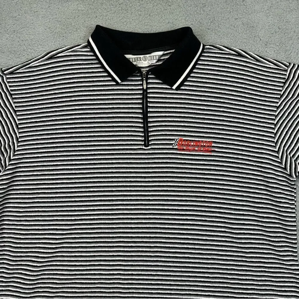 Darlington Raceway Polo Shirt Mens Large Black‎ White Striped NASCAR Racing Zip